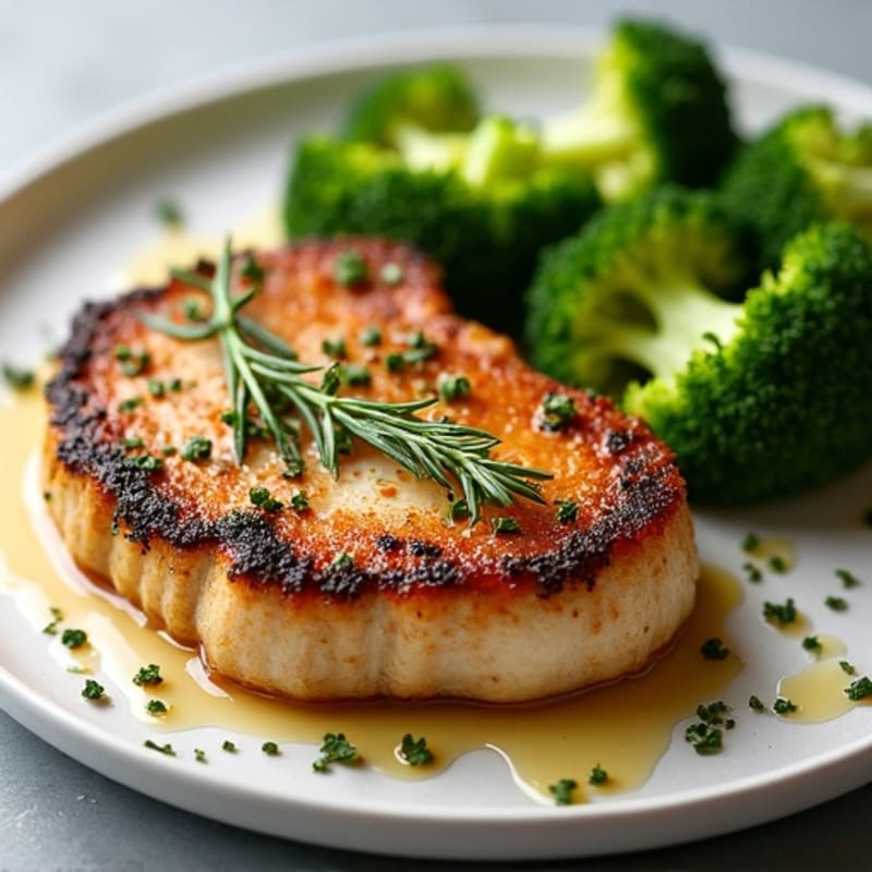 Herb-Crusted Pan Seared Pork Chops with Roasted Garlic