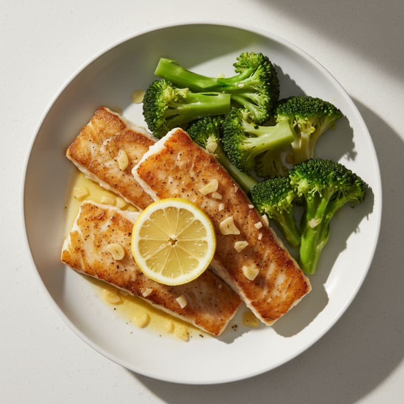 Seared Cod with Steamed Broccoli and Lemon
