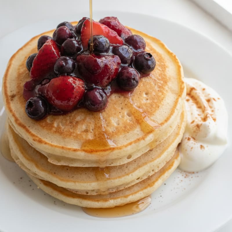 Fluffy Buttermilk Pancakes with Berry Compote