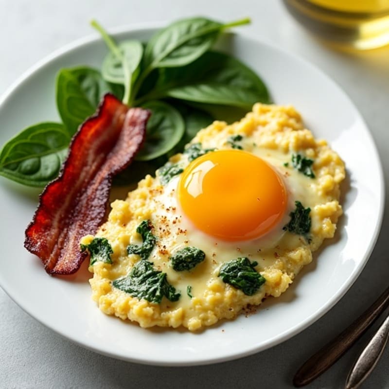 Cottage Cheese Egg Scramble with Spinach and Turkey Bacon