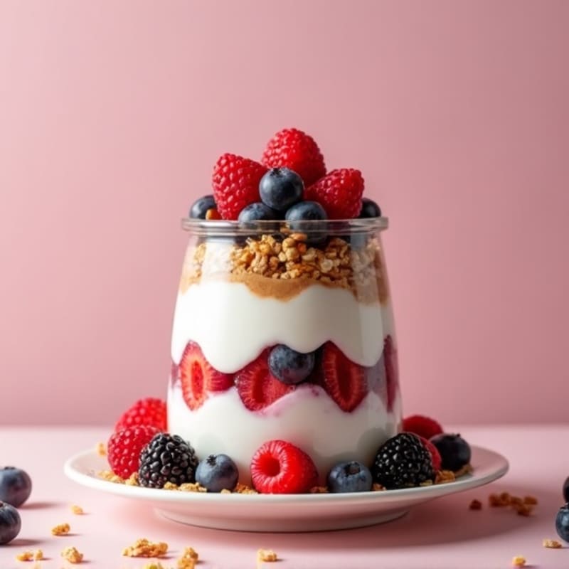 Protein Greek Yogurt Parfait with Mixed Berries and Almond Butter
