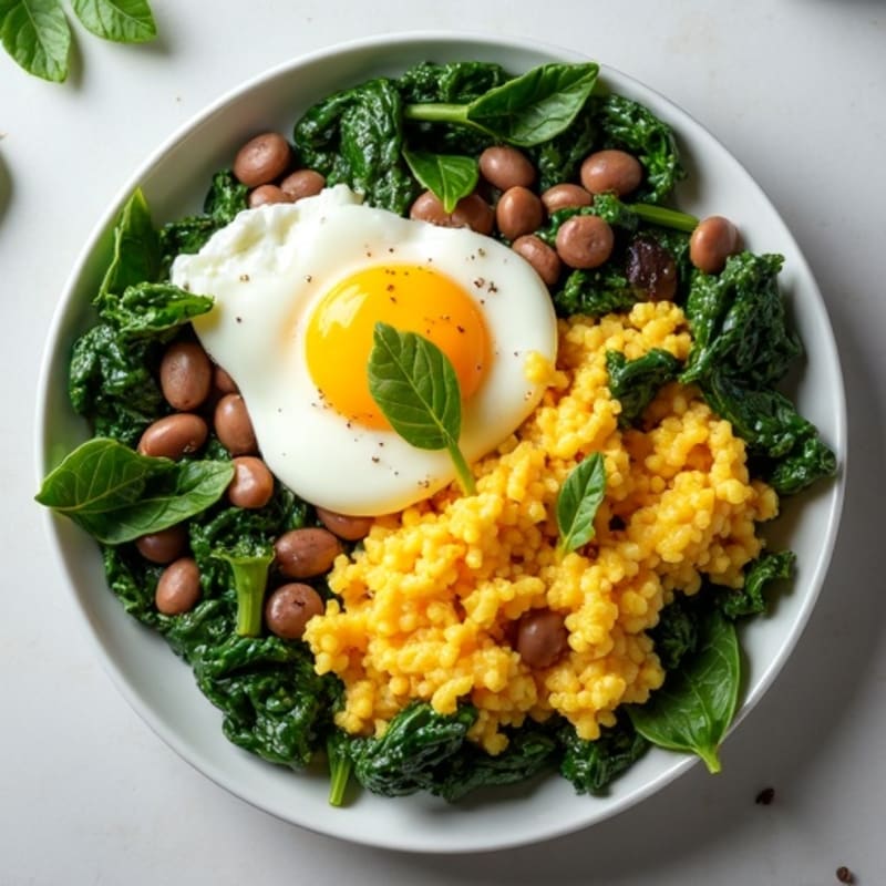 Fluffy Scrambled Eggs with Spinach and Hearty Black Beans