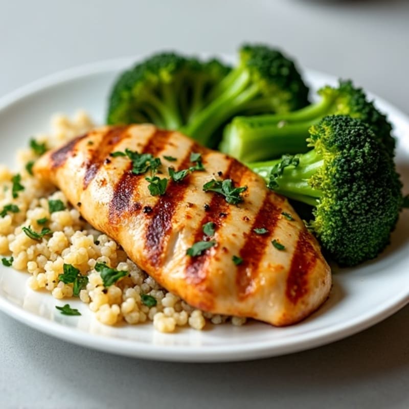 Grilled Chicken Breast with Roasted Broccoli and Quinoa