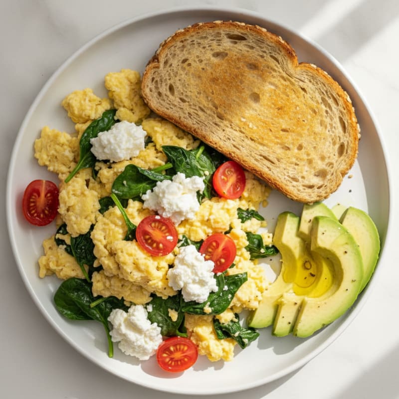 Cottage Cheese Scramble with Spinach and Tomatoes