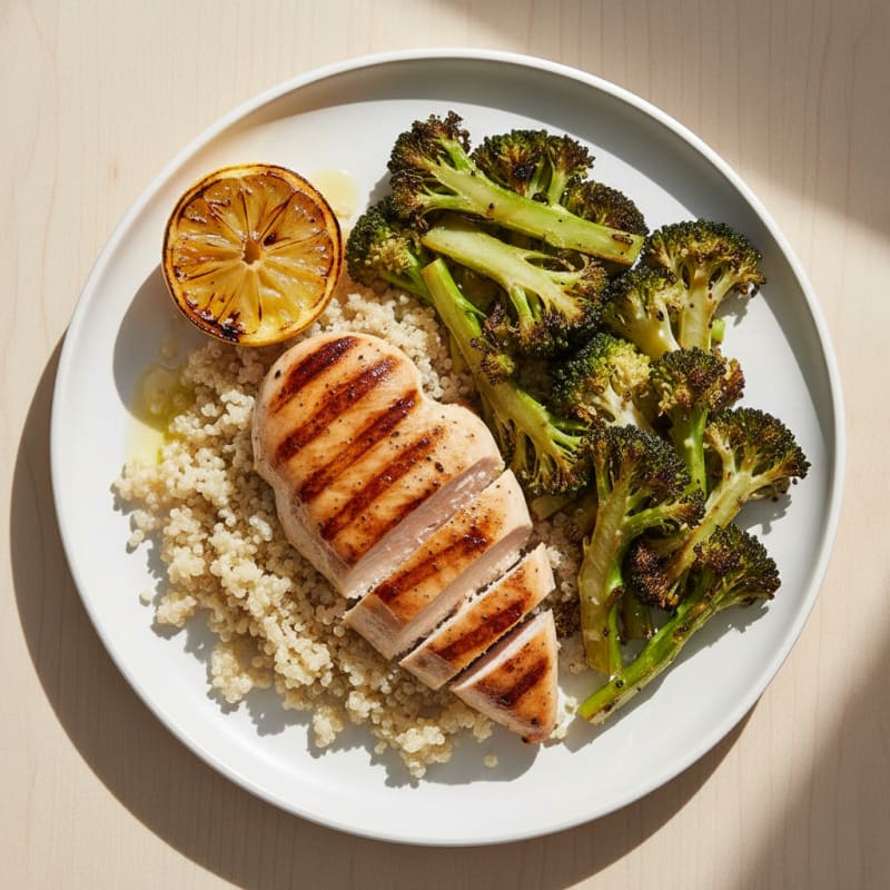 Grilled Chicken Breast with Roasted Broccoli and Quinoa