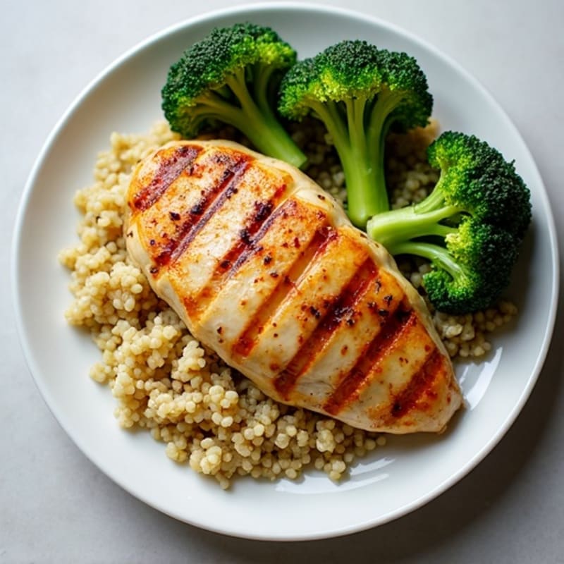 Grilled Chicken Breast with Quinoa and Roasted Broccoli