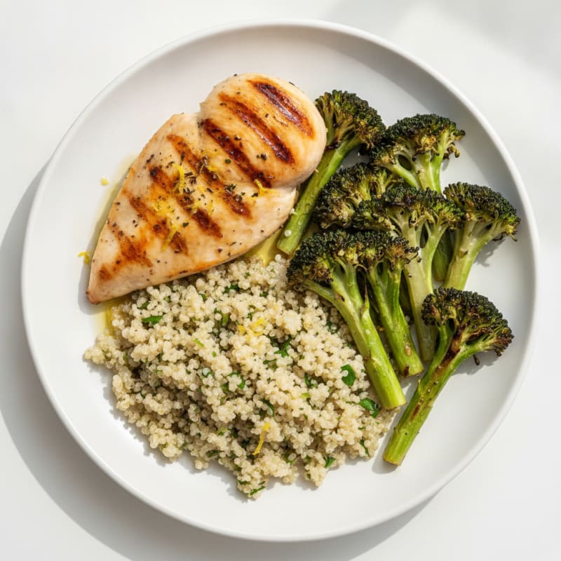 Grilled Chicken Breast with Quinoa and Roasted Broccoli