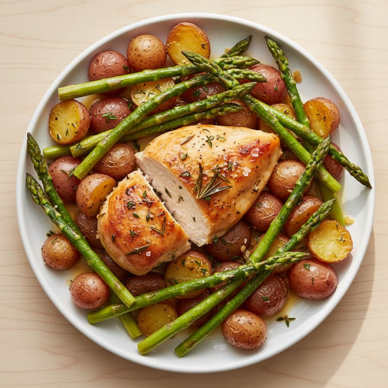 Garlic Herb Roasted Chicken with Asparagus
