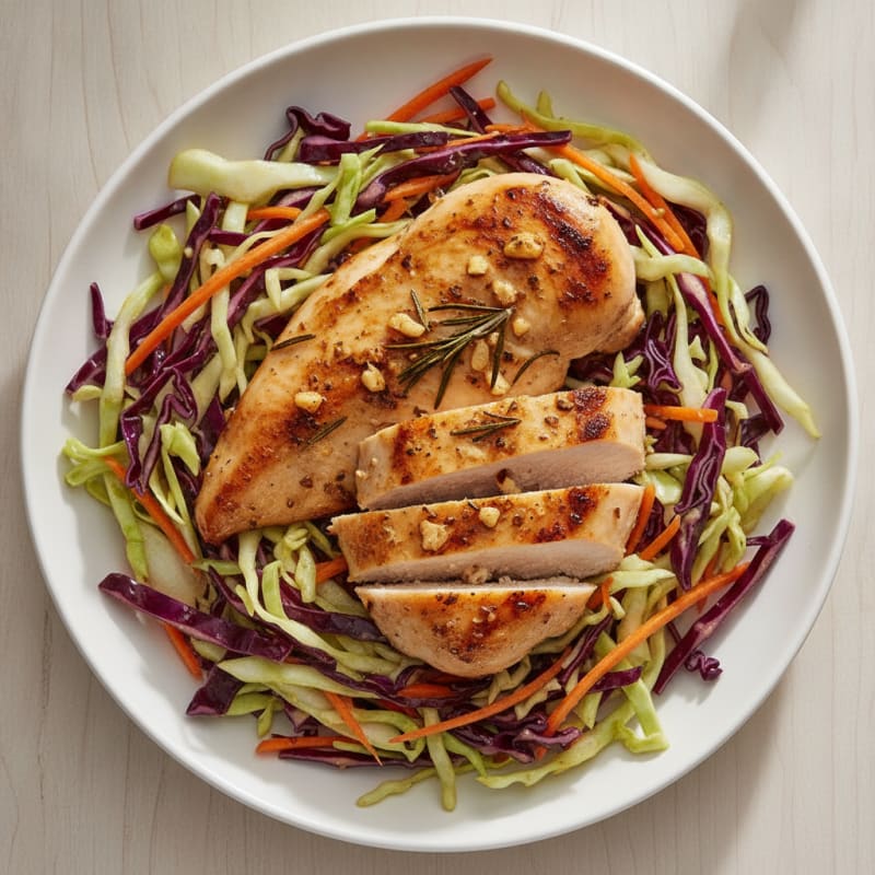 Grilled Chicken Breast with Crunchy Cabbage Slaw