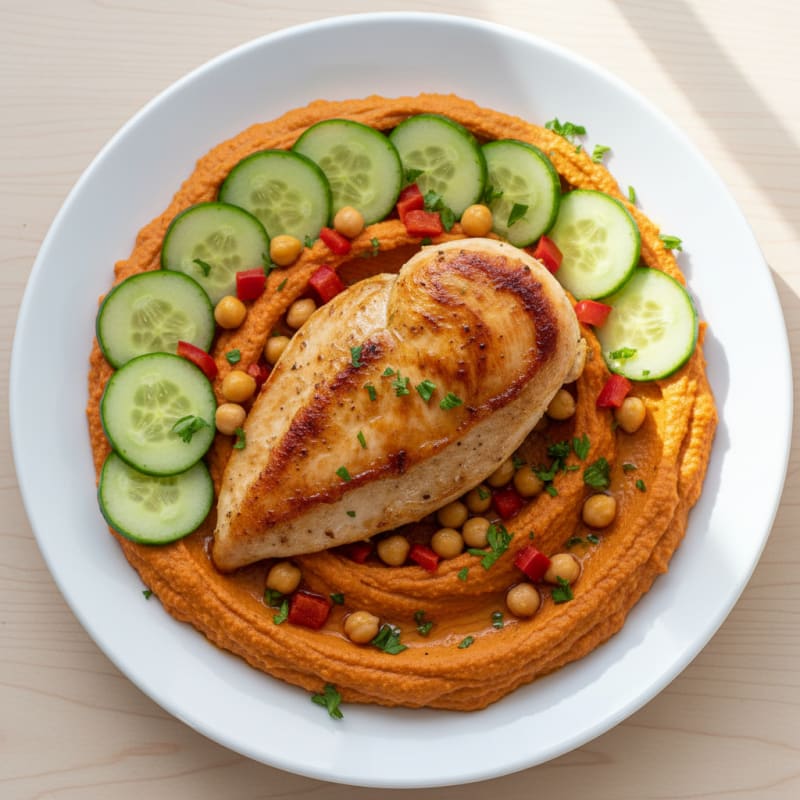Creamy Roasted Red Pepper Hummus Plate