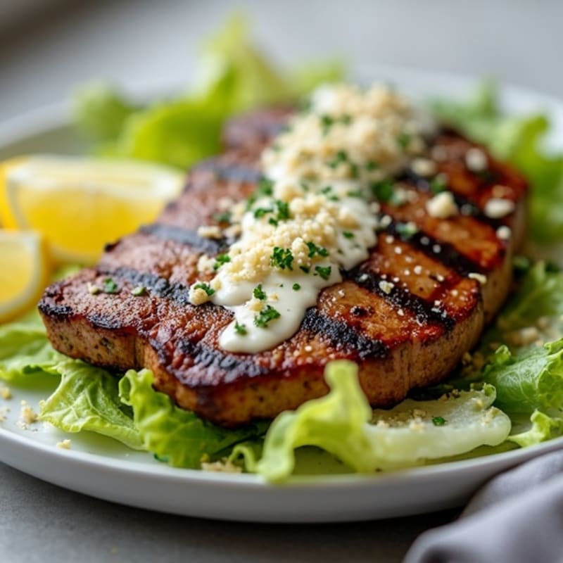 Grilled Steak with Crispy Romaine and Creamy Caesar Dressing
