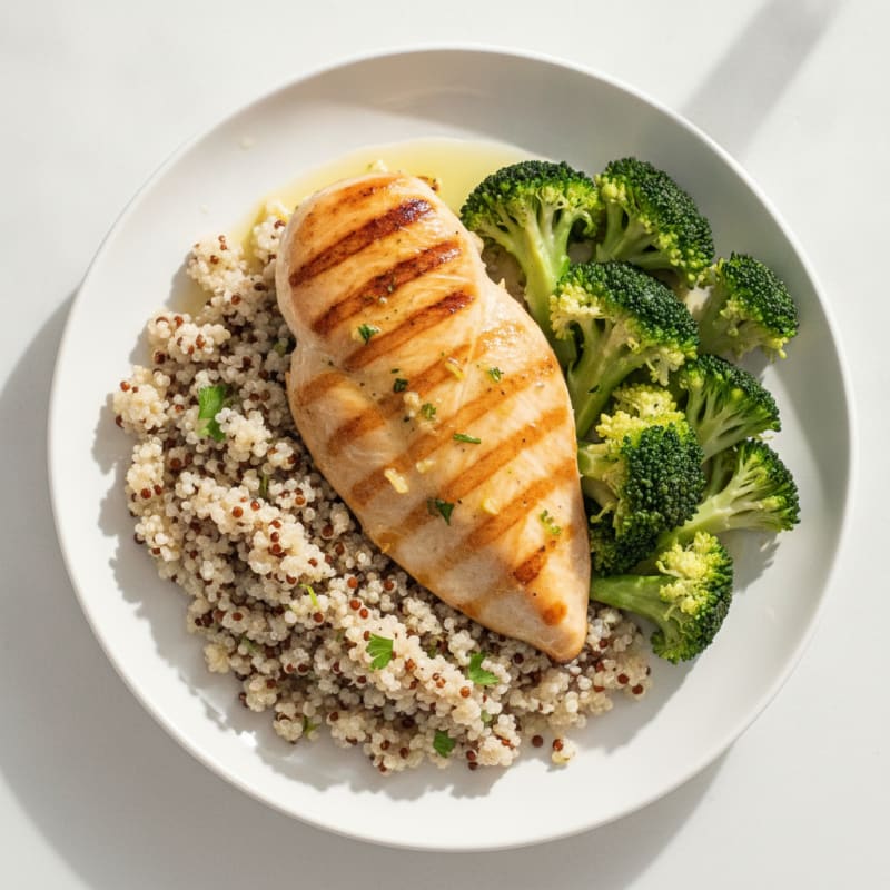 Grilled Chicken Breast with Quinoa and Steamed Broccoli