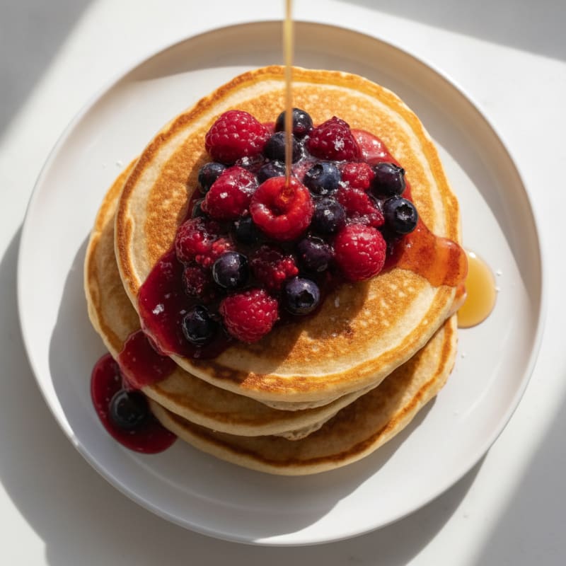 Fluffy Buttermilk Pancakes with Berry Compote
