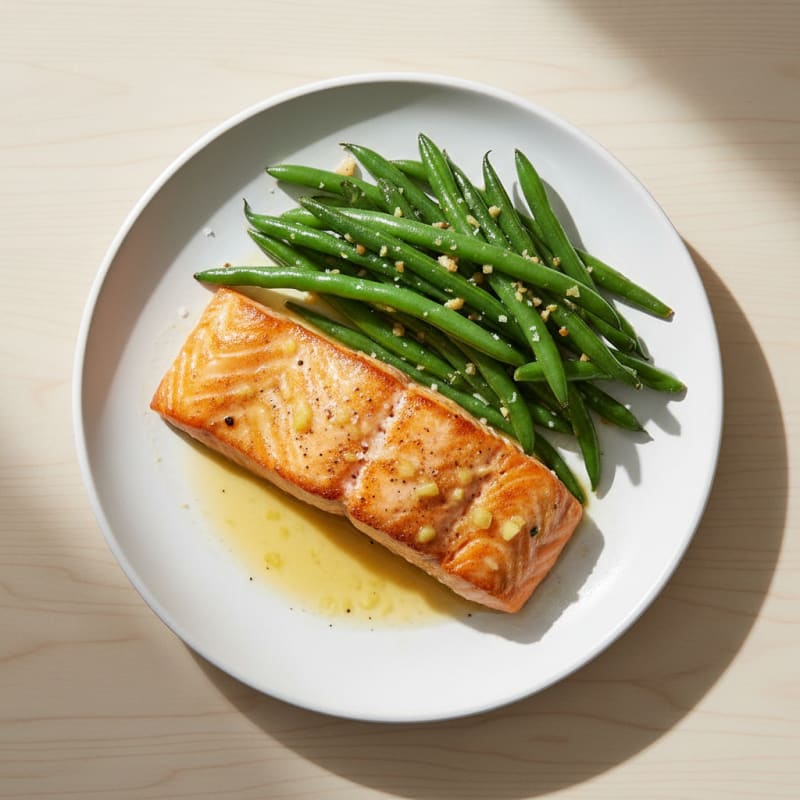 Seared Salmon Fillet with Garlic Green Beans
