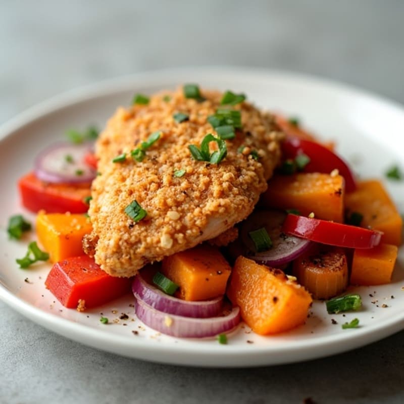 Crispy Chicken and Roasted Sweet Potato Hash
