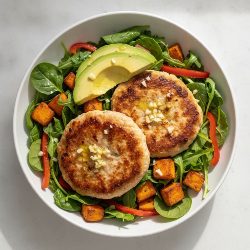 Grilled Chicken Burger Bowl with Mixed Veggies and Avocado