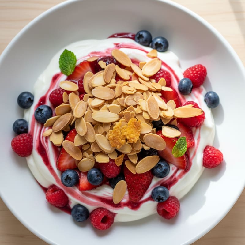 Greek Yogurt Protein Parfait with Mixed Berries and Almonds