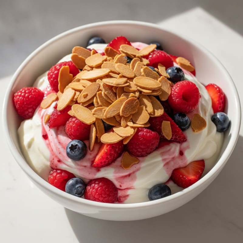 Greek Yogurt Protein Parfait with Mixed Berries and Almonds