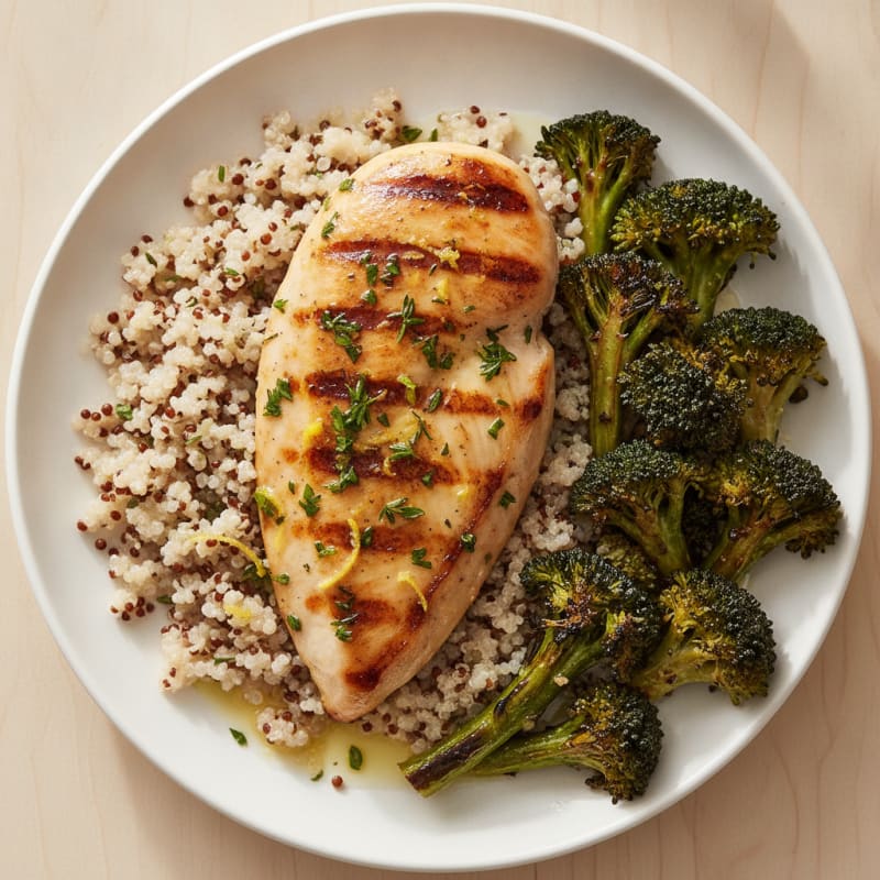 Grilled Chicken Breast with Quinoa and Roasted Broccoli
