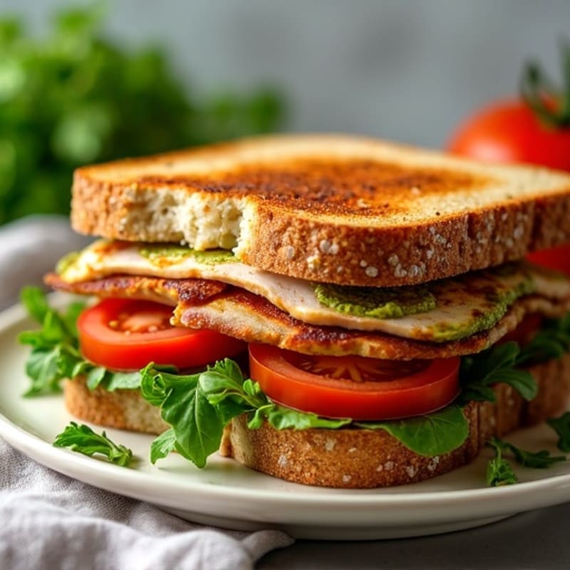 Crispy Grilled Lean Turkey and Fresh Pesto Sandwich