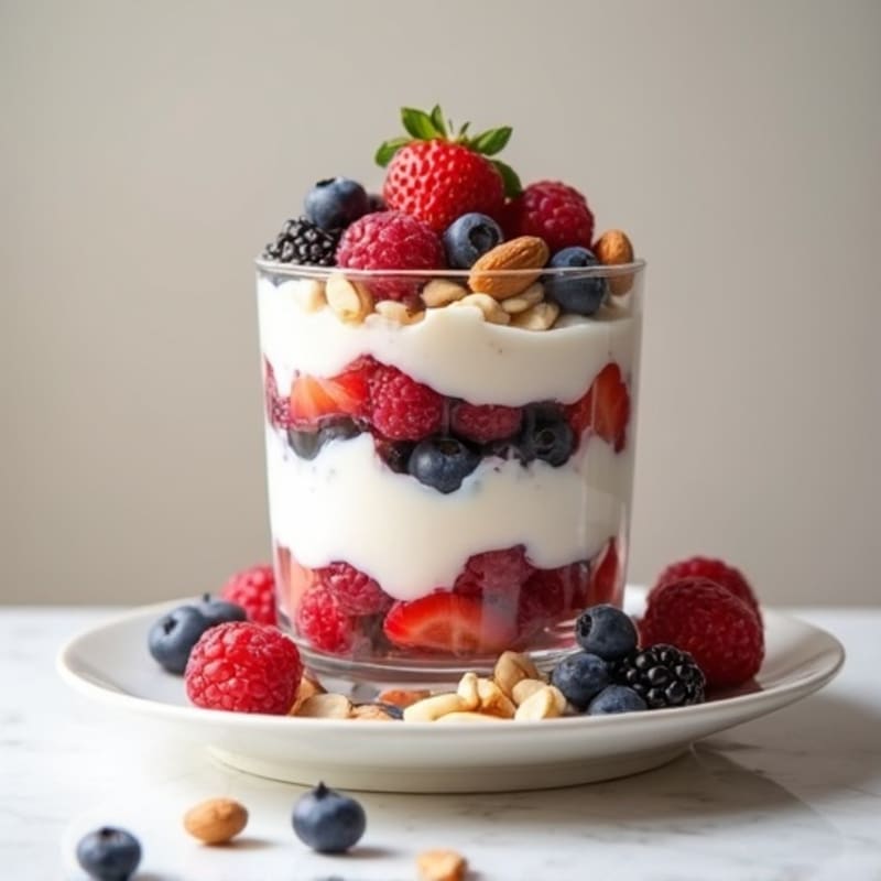 Greek Yogurt Protein Parfait with Mixed Berries and Almonds
