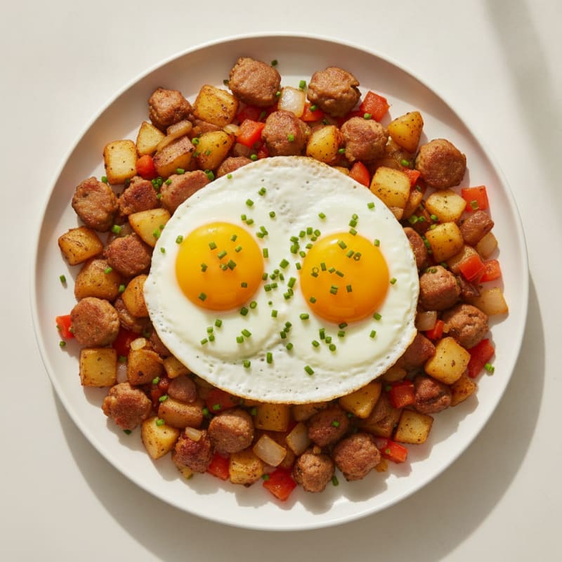Crispy Turkey Sausage and Potato Hash with Eggs