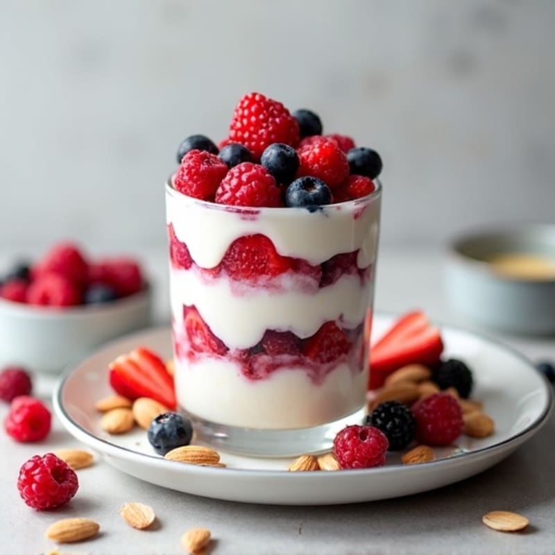Greek Yogurt Protein Parfait with Mixed Berries and Almonds