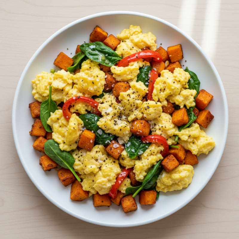 Scrambled Eggs with Roasted Sweet Potatoes