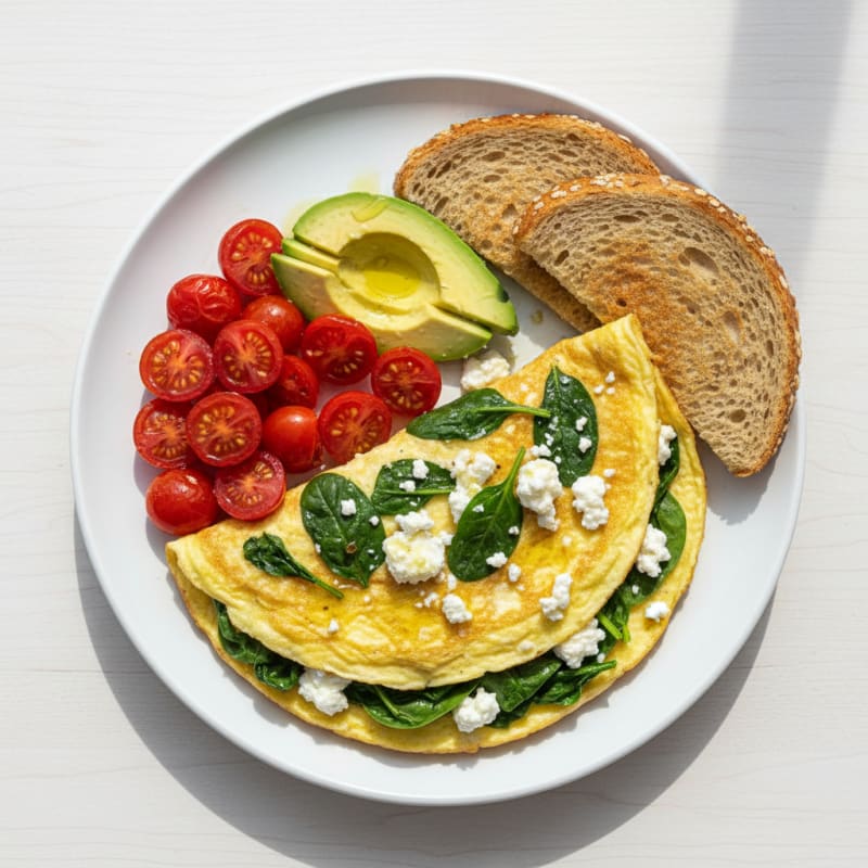 Egg White Spinach Omelette with Cottage Cheese and Cherry Tomatoes