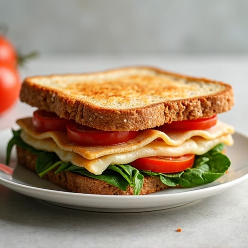 Crispy Whole Grain Turkey and Spinach Melt with Fresh Tomato