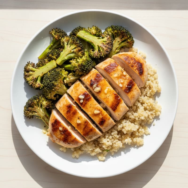 Grilled Lemon-Garlic Chicken Breast with Quinoa and Roasted Broccoli