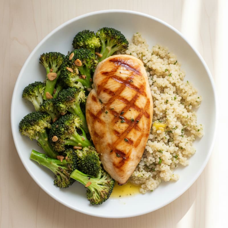 Grilled Chicken Breast with Quinoa and Roasted Broccoli