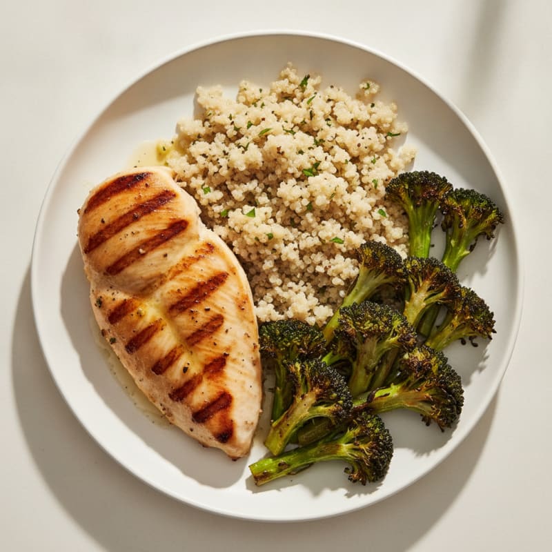 Grilled Chicken Breast with Quinoa and Roasted Broccoli