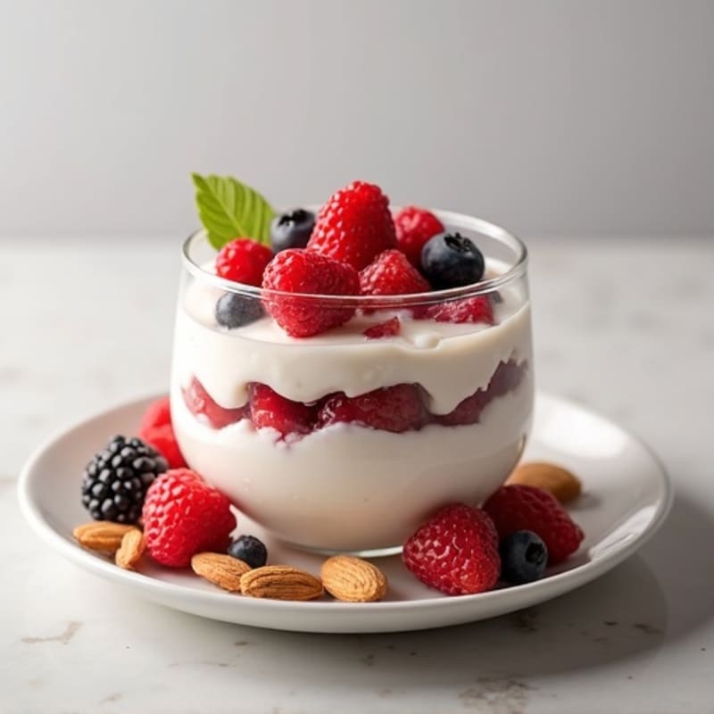 Greek Yogurt Protein Parfait with Mixed Berries and Almonds