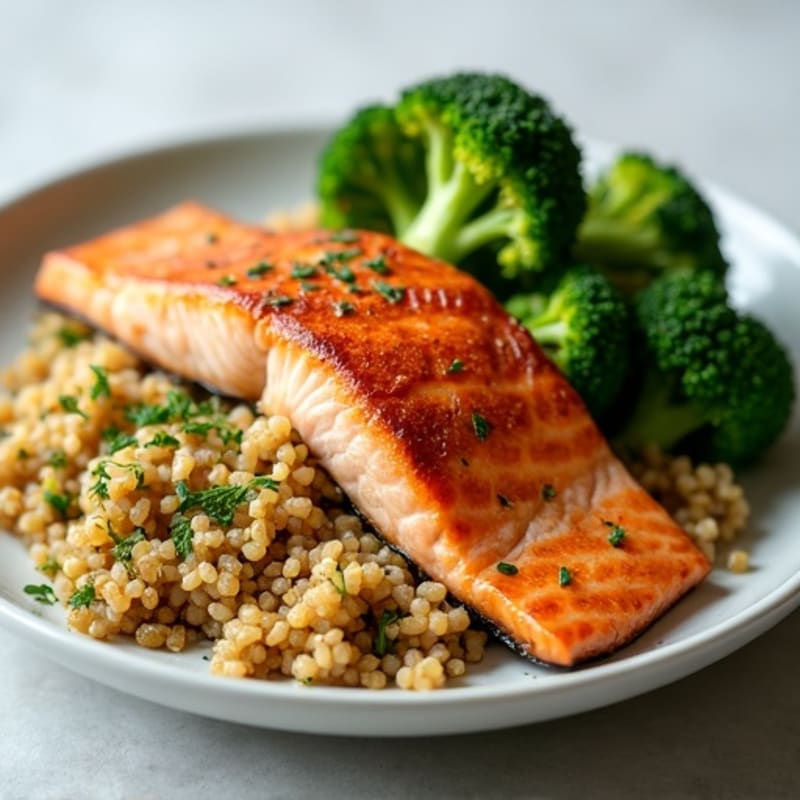 Seared Salmon with Roasted Broccoli and Quinoa