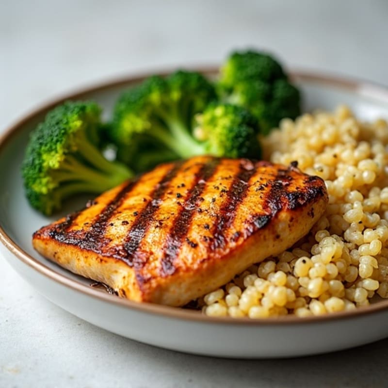 Grilled Chicken Breast with Roasted Broccoli and Quinoa