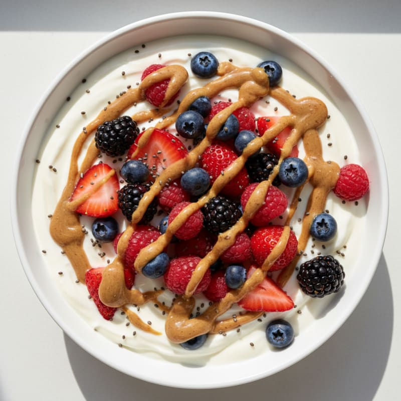 Greek Yogurt Protein Parfait with Mixed Berries and Almond Butter