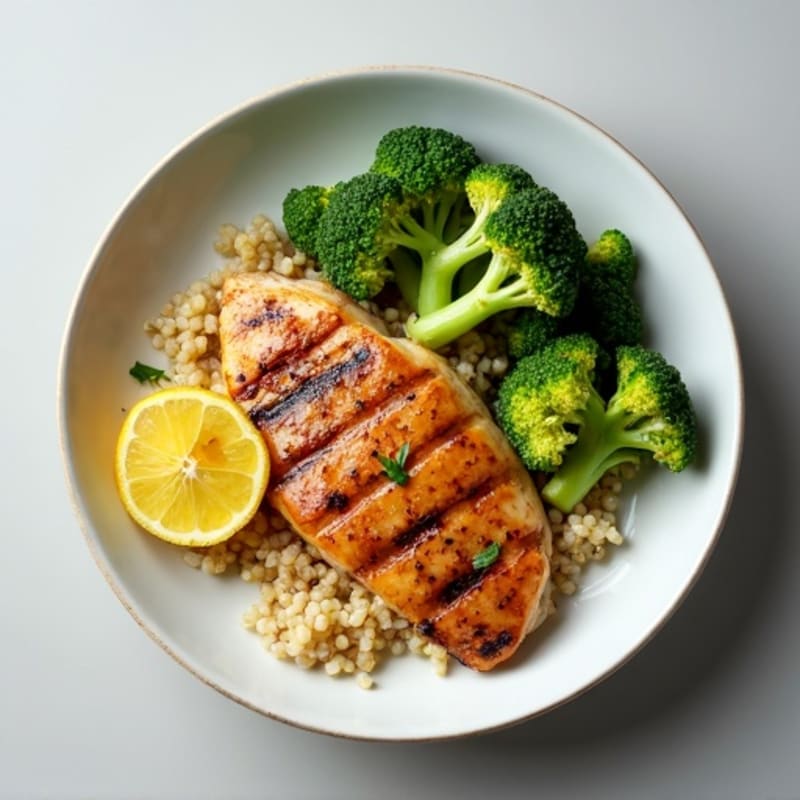 Grilled Chicken Breast with Quinoa and Roasted Broccoli