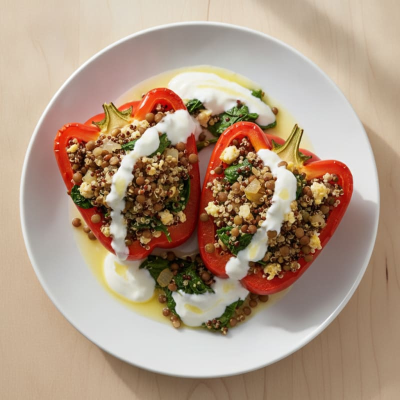 Lentil and Quinoa Stuffed Peppers with Creamy Greek Yogurt Drizzle