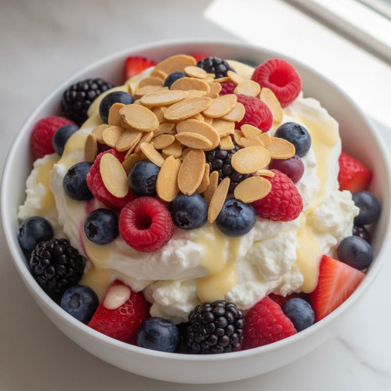 Greek Yogurt Protein Parfait with Mixed Berries and Almonds
