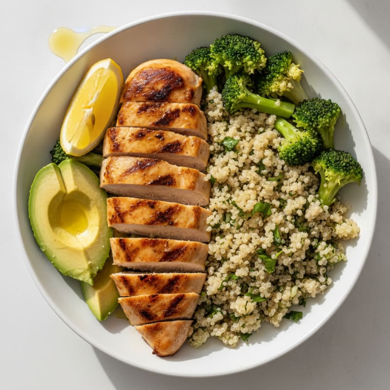 Grilled Chicken and Quinoa Bowl with Steamed Broccoli