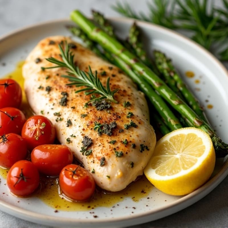 Sheet Pan Lemon Herb Chicken with Roasted Asparagus and Cherry Tomatoes