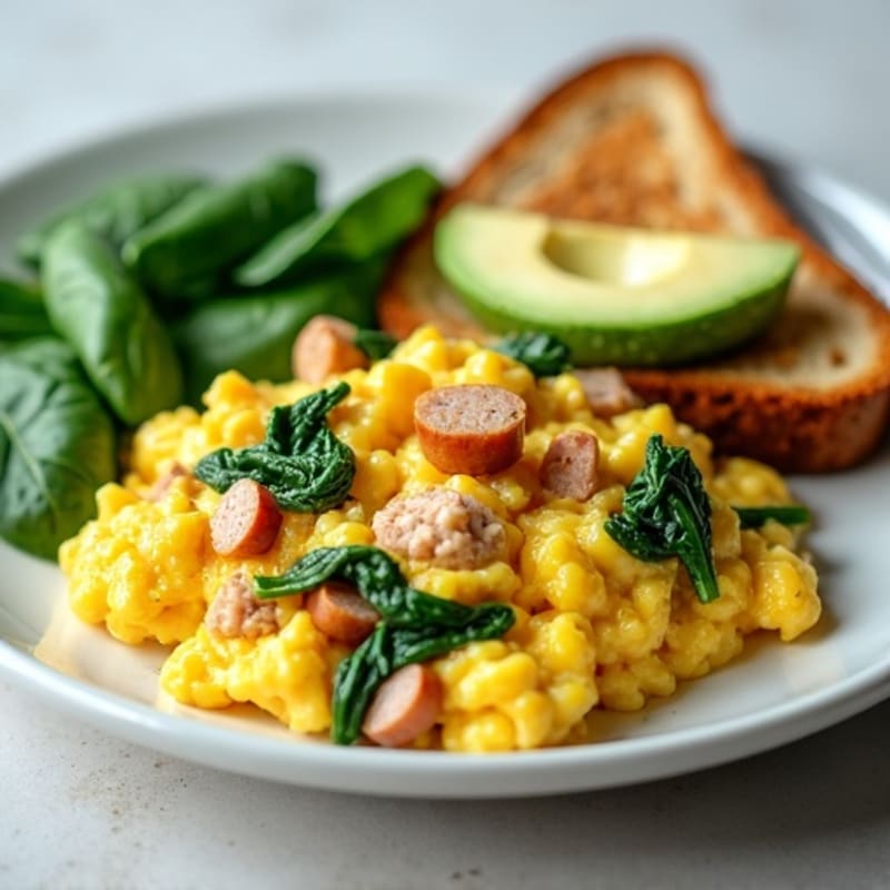 Egg White Spinach Scramble with Turkey Sausage