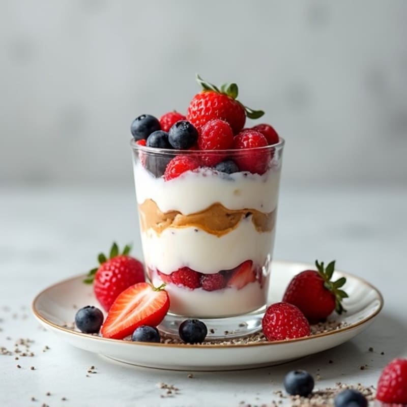 Greek Yogurt and Berry Parfait with Almond Butter and Chia
