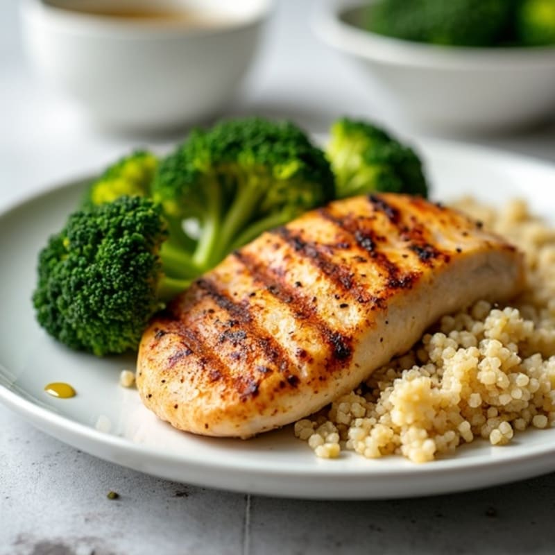 Grilled Chicken Breast with Quinoa and Roasted Broccoli