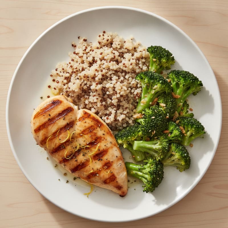 Grilled Chicken Breast with Quinoa and Steamed Broccoli