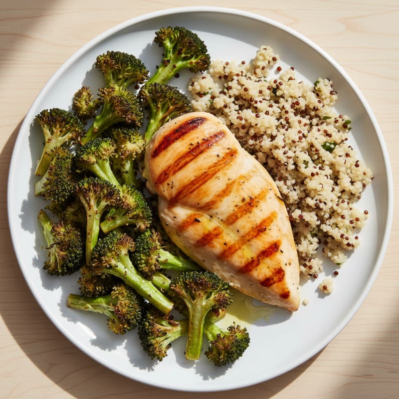 Grilled Chicken Breast with Quinoa and Roasted Broccoli