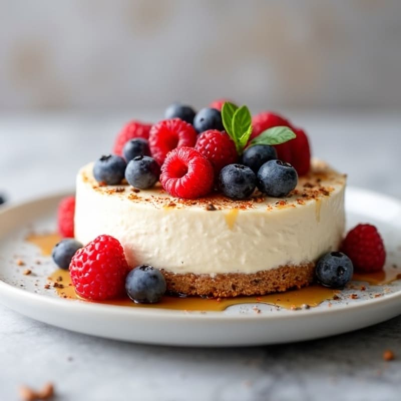 Greek Yogurt Protein Cheesecake with Mixed Berries