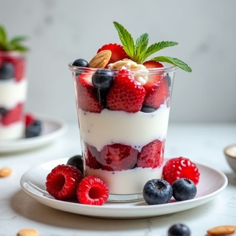 Greek Yogurt Protein Parfait with Mixed Berries and Almonds