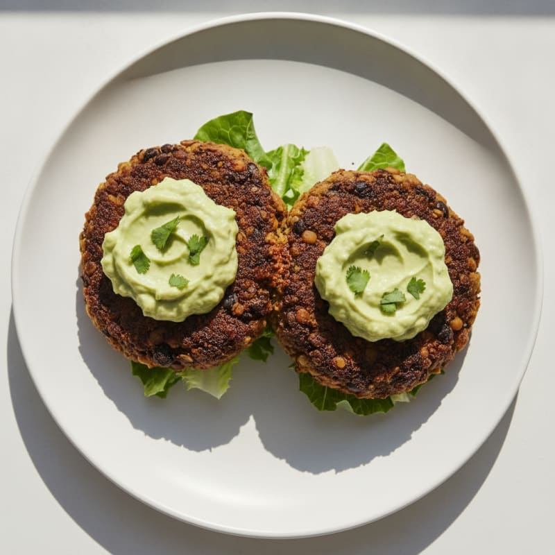 Black Bean Burgers with Avocado Crema